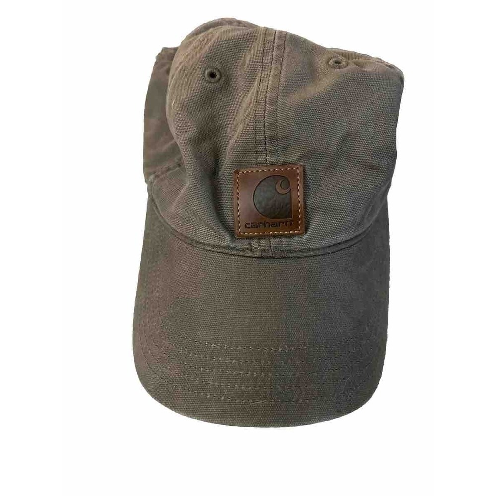 Carhartt Gray Cap Hat Brown Patch Logo Adjustable Back 100450